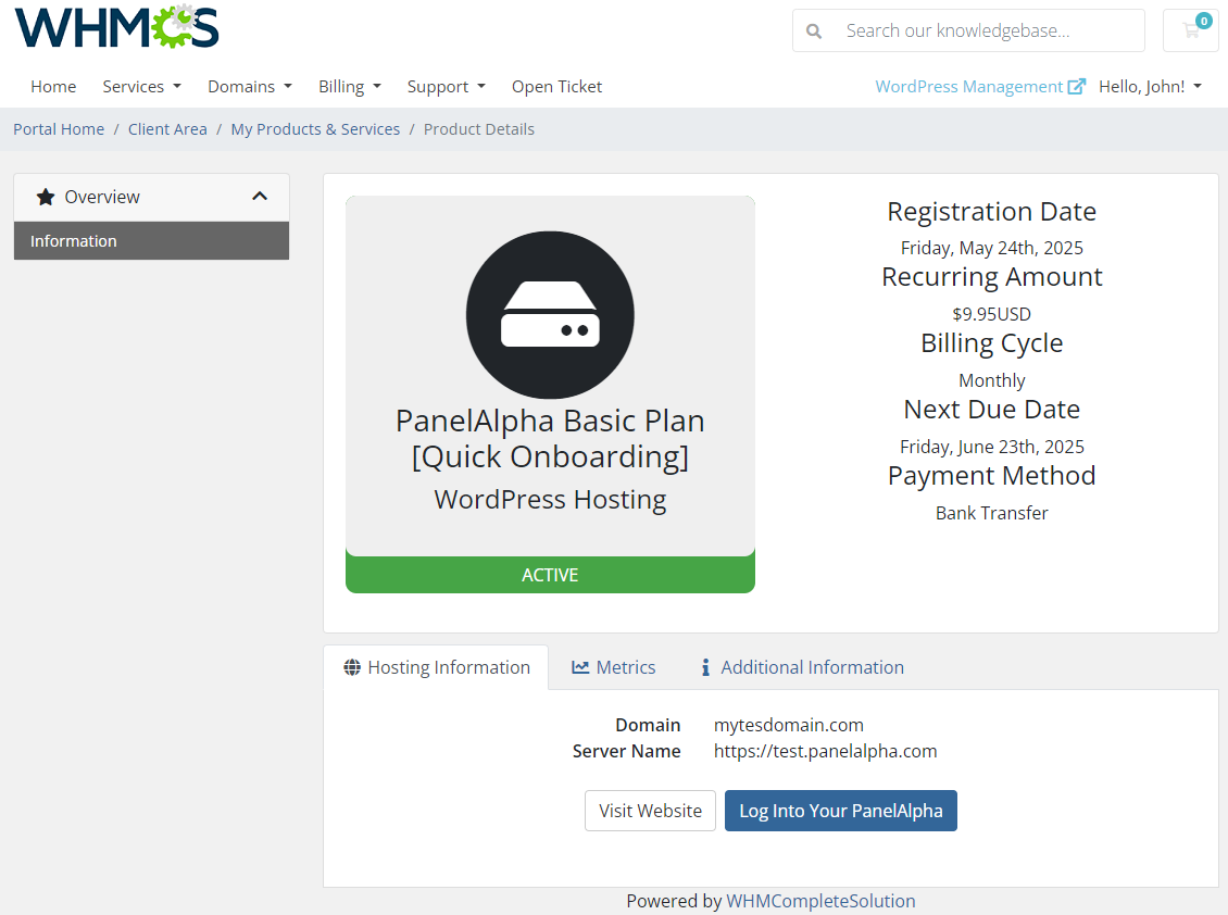 PanelAlpha WordPress Hosting For WHMCS: Module Screenshot 5