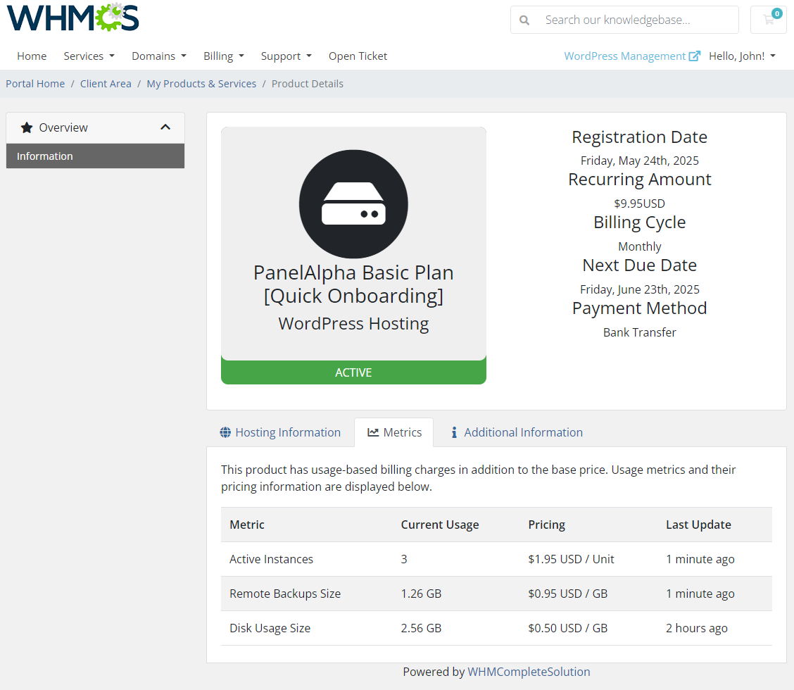 PanelAlpha WordPress Hosting For WHMCS: Module Screenshot 6