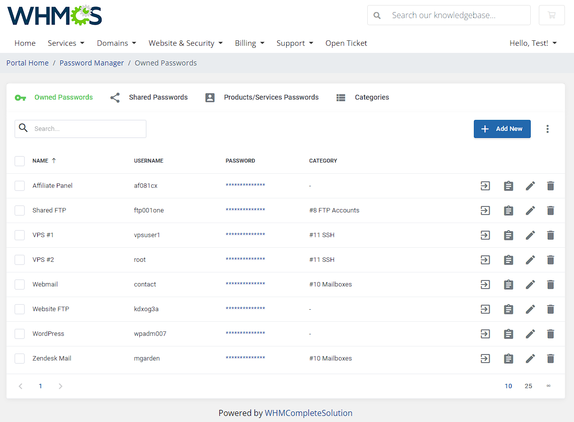 Password Manager For WHMCS: Module Screenshot 1