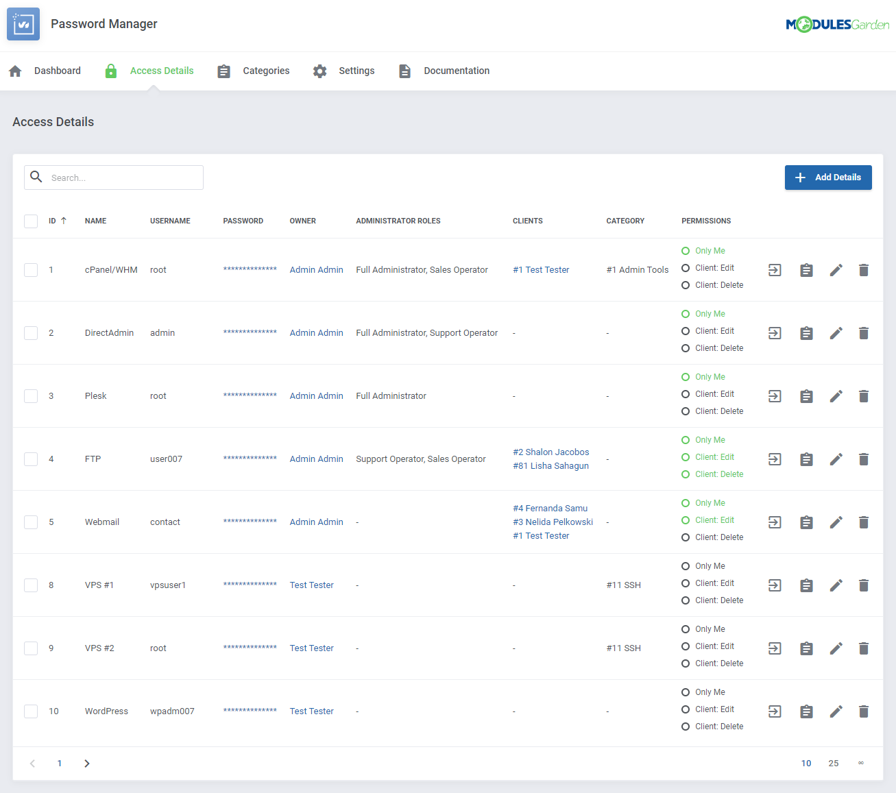 Password Manager For WHMCS: Module Screenshot 14