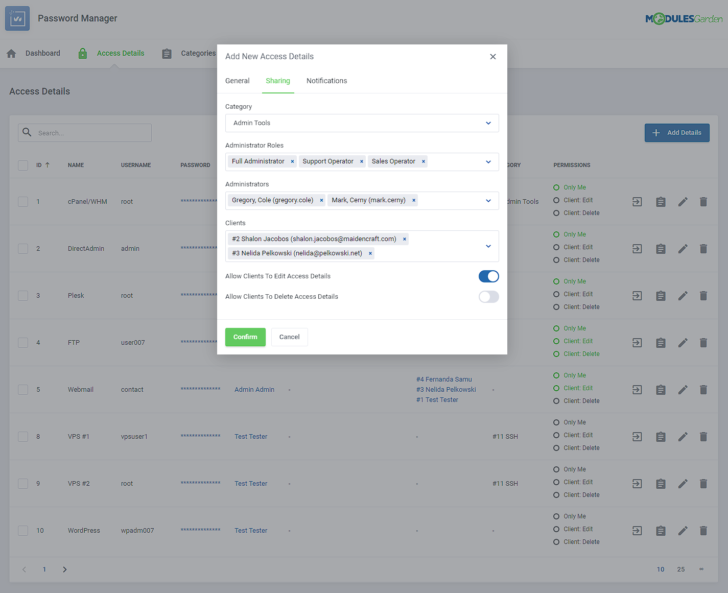 Password Manager For WHMCS: Module Screenshot 16