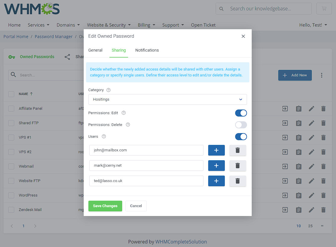 Password Manager For WHMCS: Module Screenshot 3