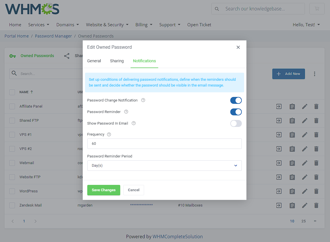 Password Manager For WHMCS: Module Screenshot 4