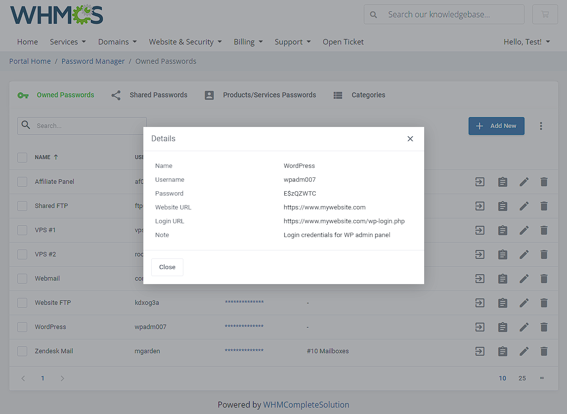 Password Manager For WHMCS: Module Screenshot 5
