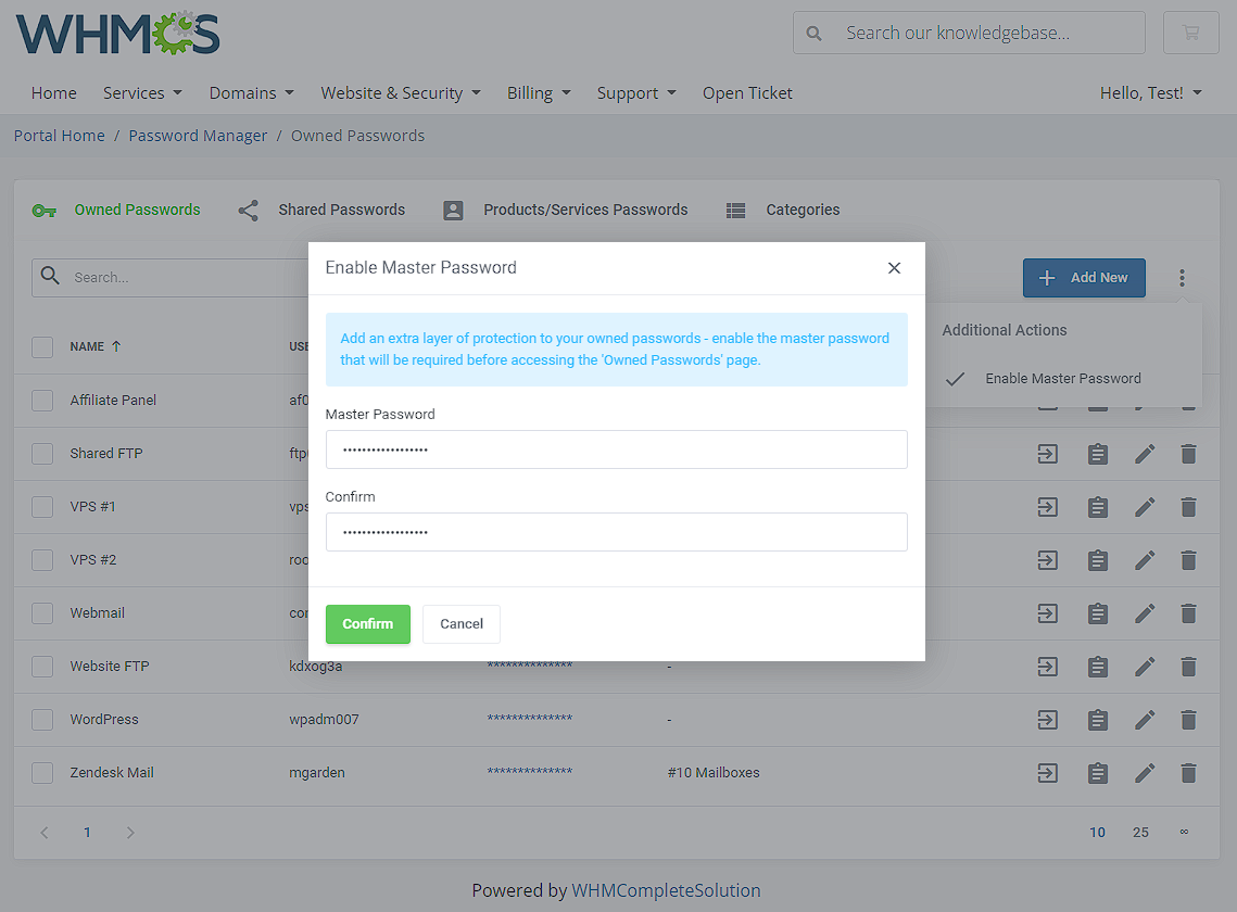 Password Manager For WHMCS: Module Screenshot 6