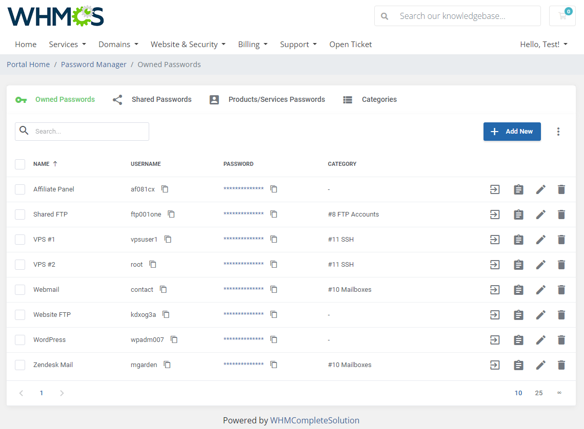 Password Manager For WHMCS: Module Screenshot 1