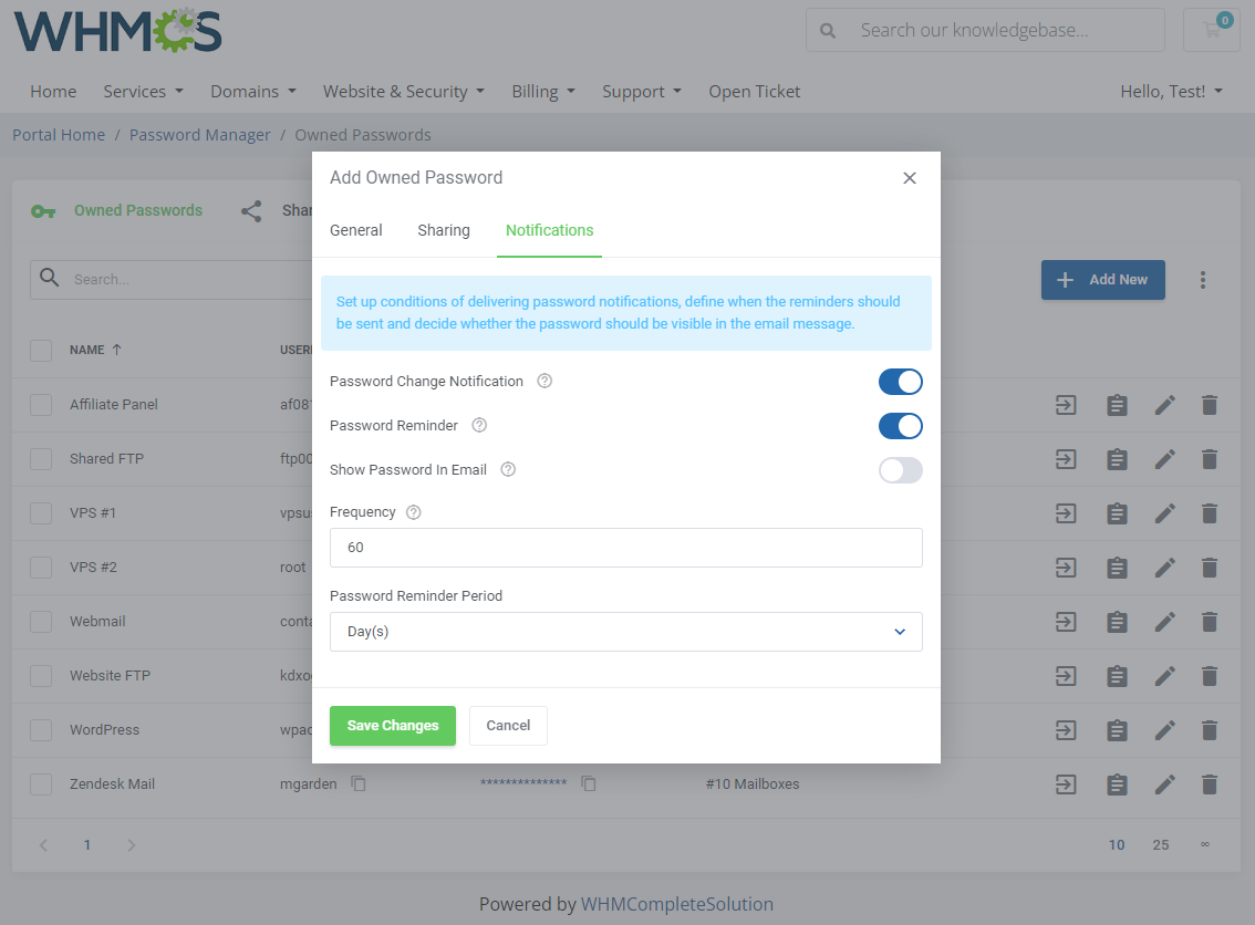 Password Manager For WHMCS: Module Screenshot 4