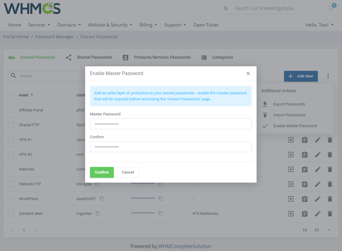 Password Manager For WHMCS: Module Screenshot 6