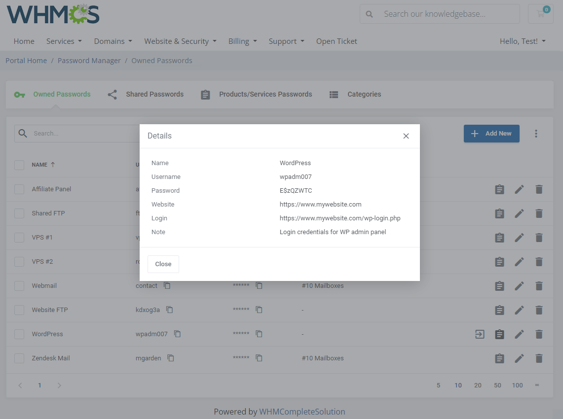 Password Manager For WHMCS: Module Screenshot 5