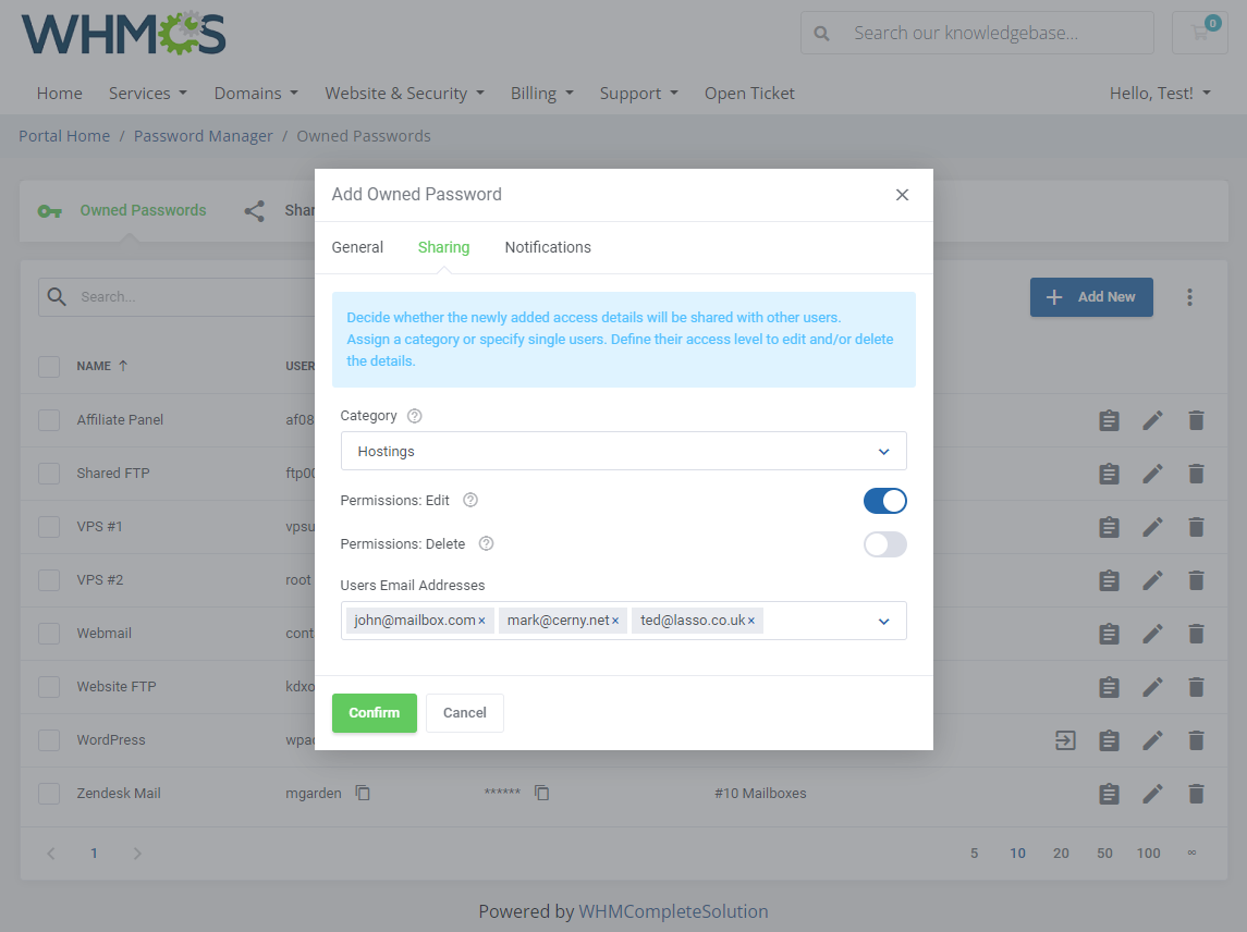 Password Manager For WHMCS: Module Screenshot 3
