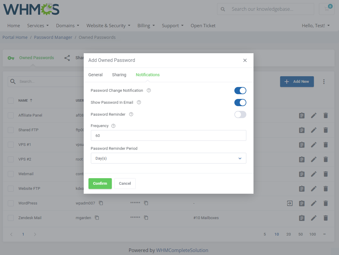 Password Manager For WHMCS: Module Screenshot 4