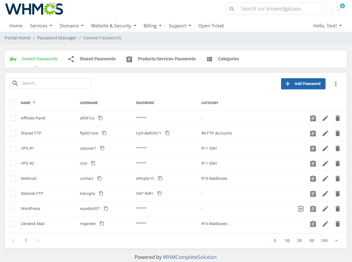 Password Manager For WHMCS: Module Screenshot 1