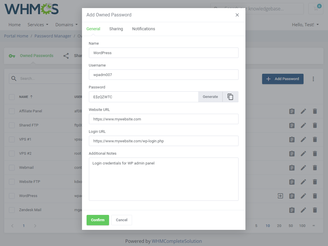 Password Manager For WHMCS: Module Screenshot 2