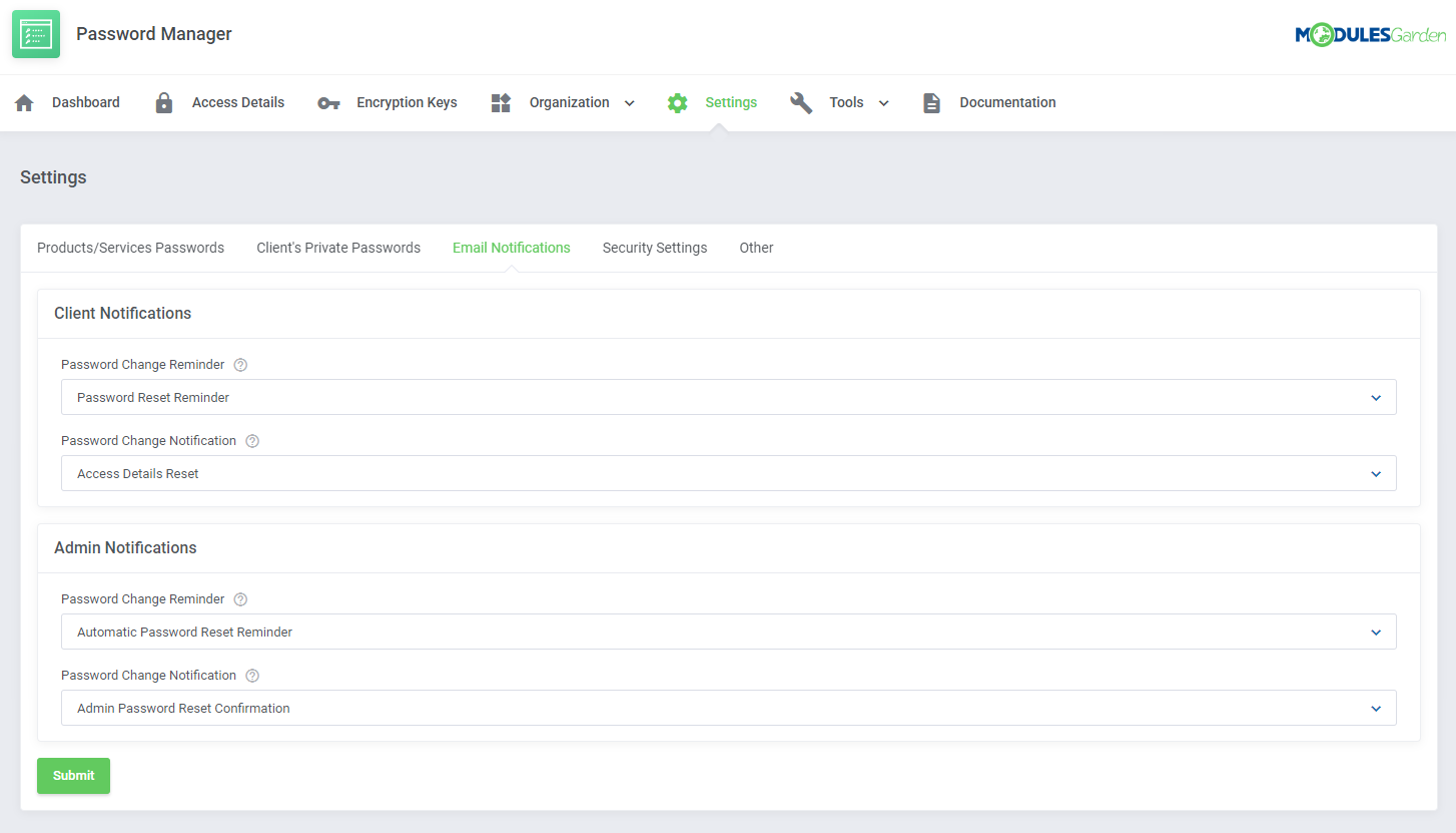 Password Manager For WHMCS: Module Screenshot 27