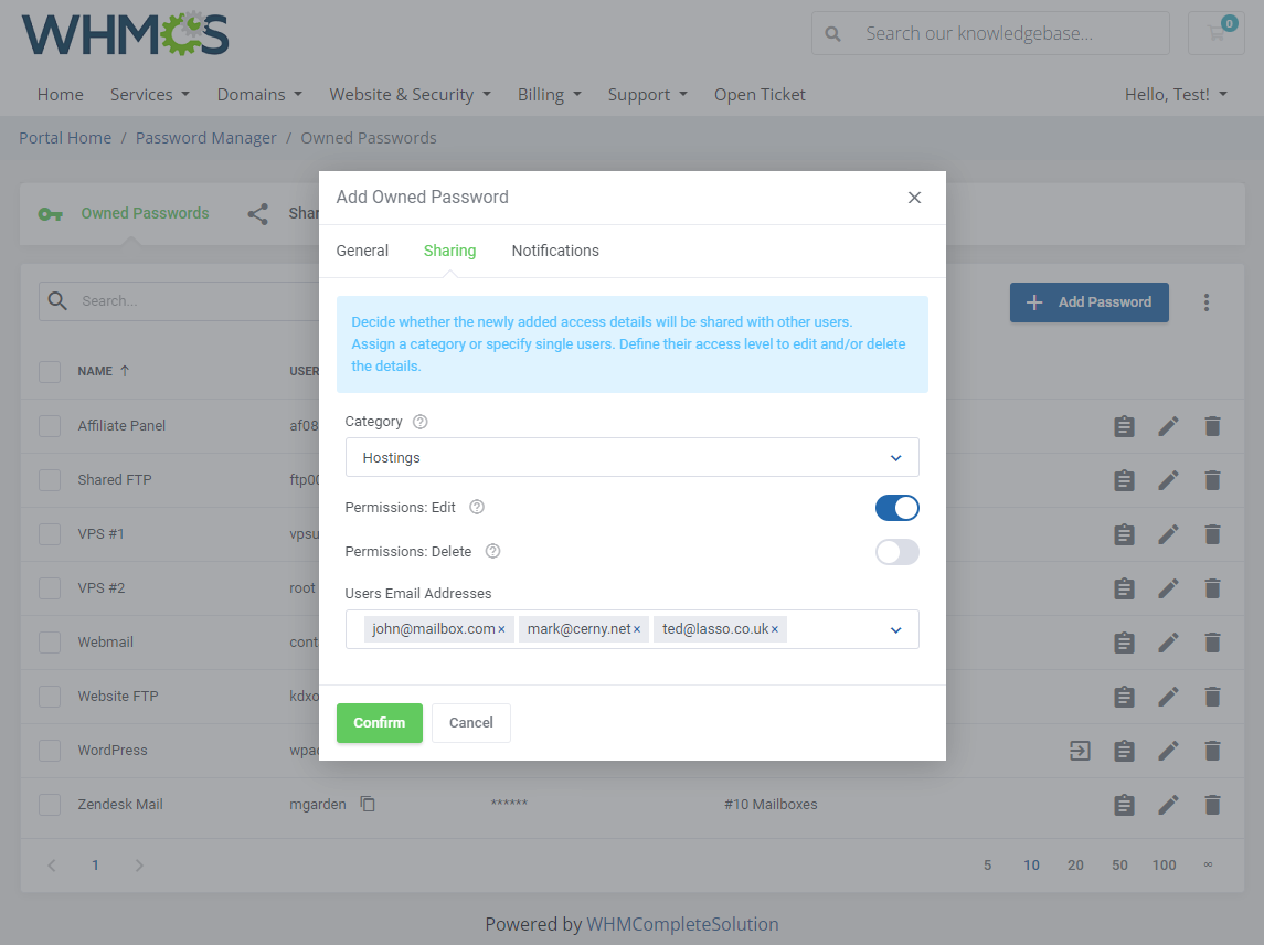 Password Manager For WHMCS: Module Screenshot 3