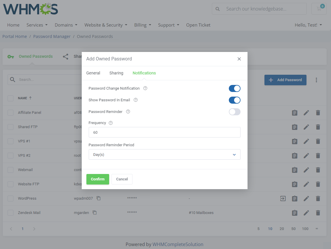 Password Manager For WHMCS: Module Screenshot 4