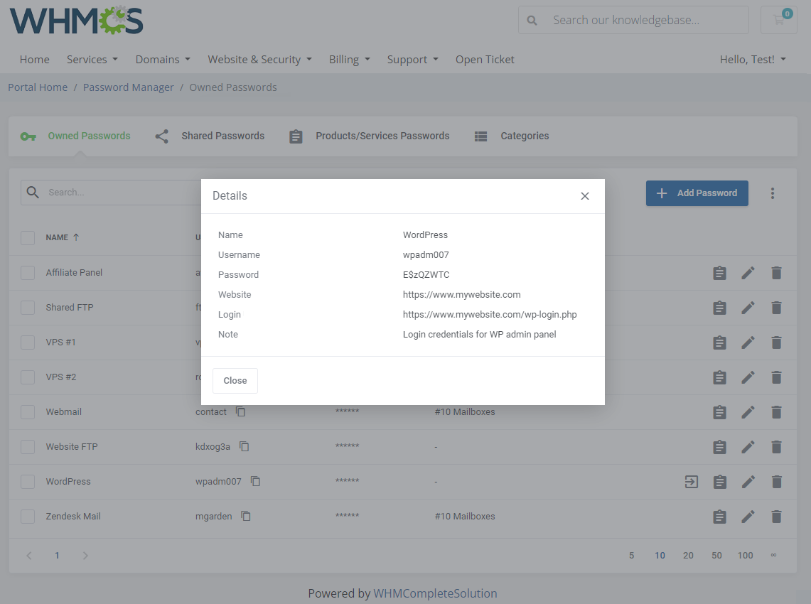 Password Manager For WHMCS: Module Screenshot 6