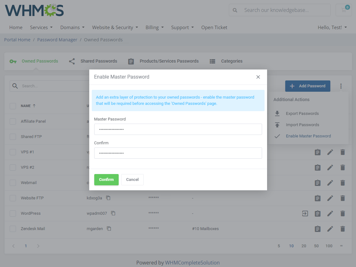 Password Manager For WHMCS: Module Screenshot 7