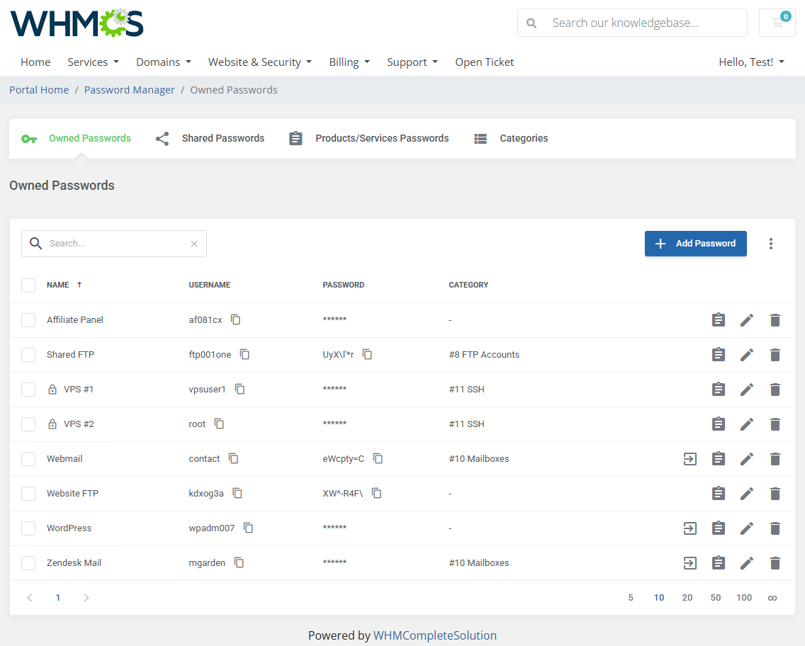 Password Manager For WHMCS: Module Screenshot 1