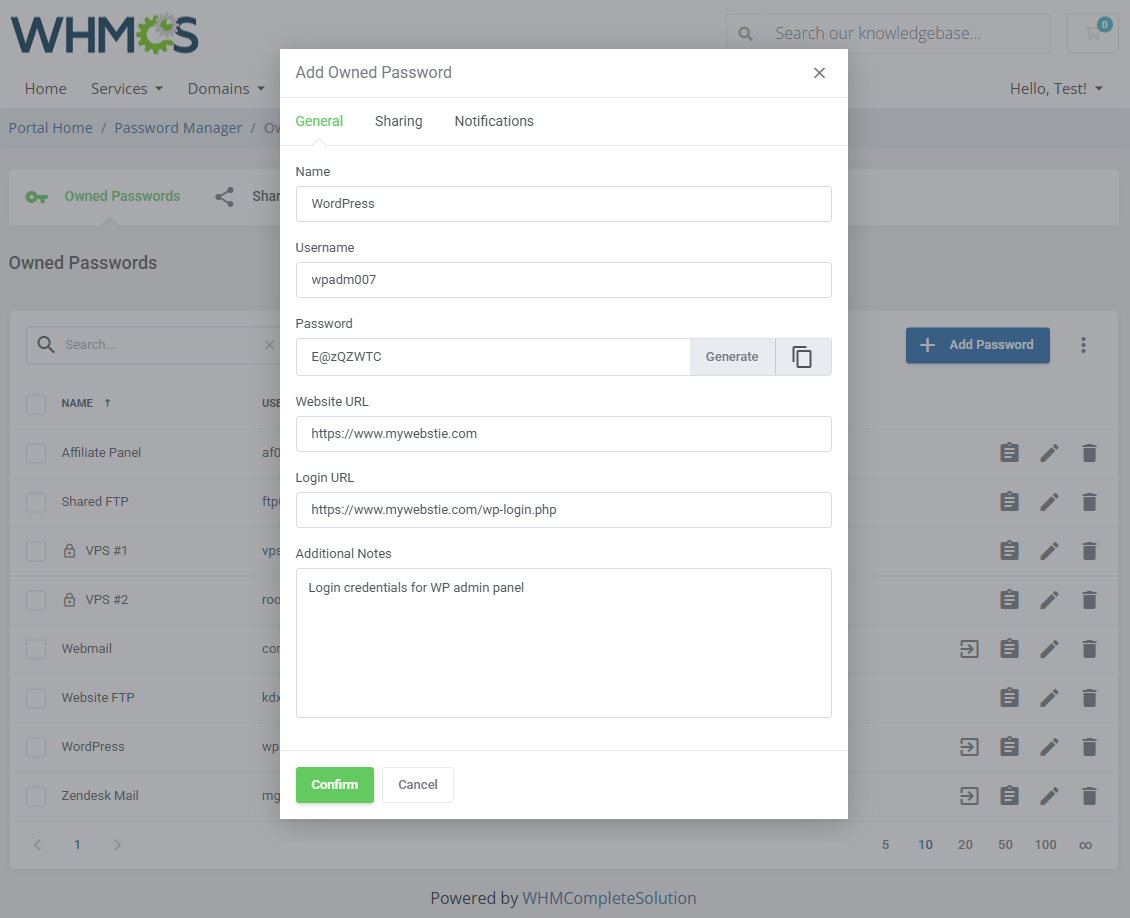 Password Manager For WHMCS: Module Screenshot 2