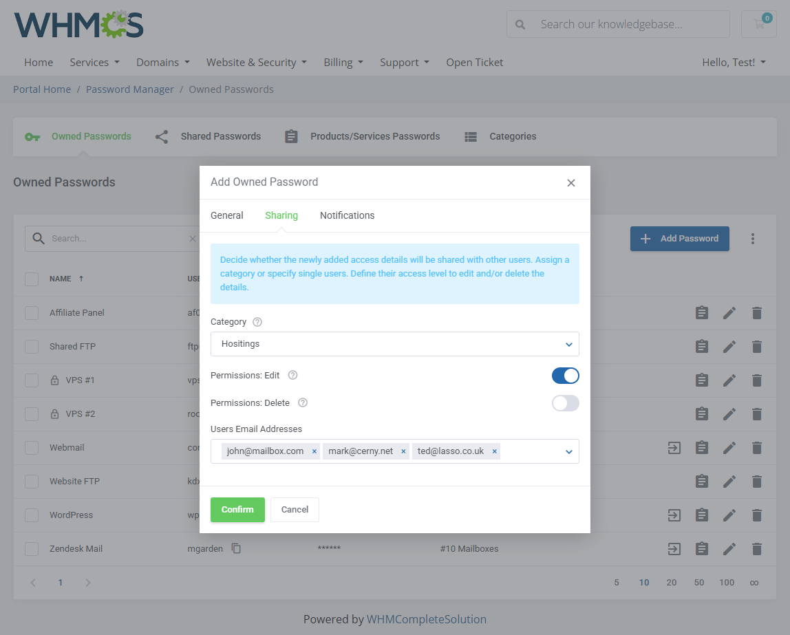 Password Manager For WHMCS: Module Screenshot 3