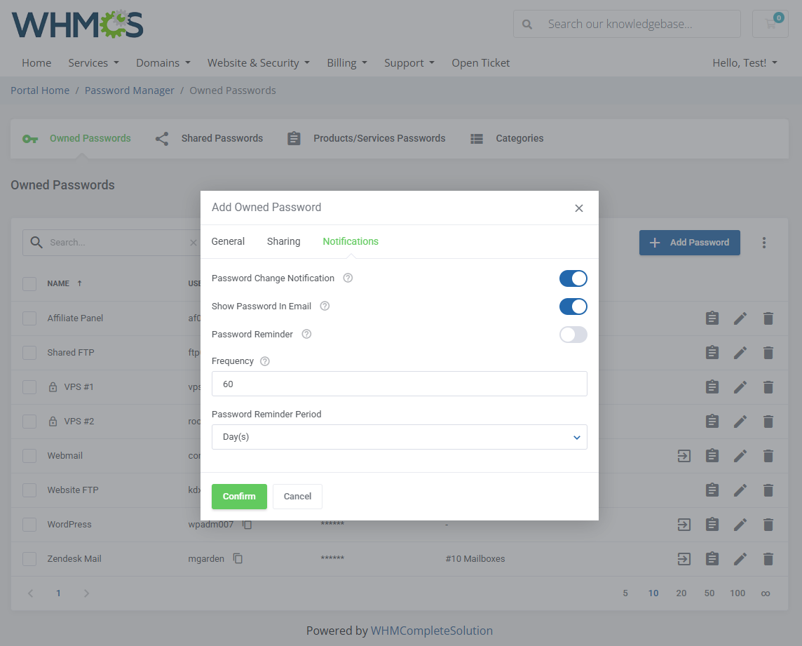 Password Manager For WHMCS: Module Screenshot 4