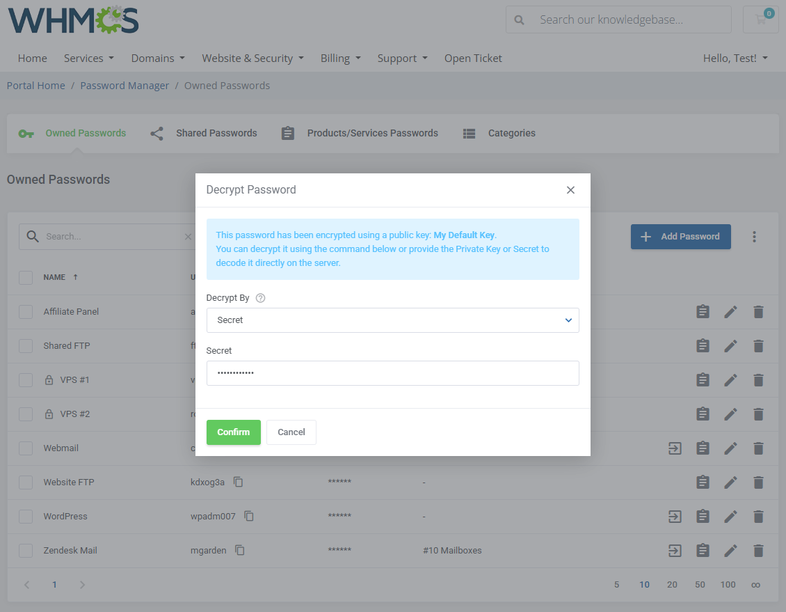Password Manager For WHMCS: Module Screenshot 5