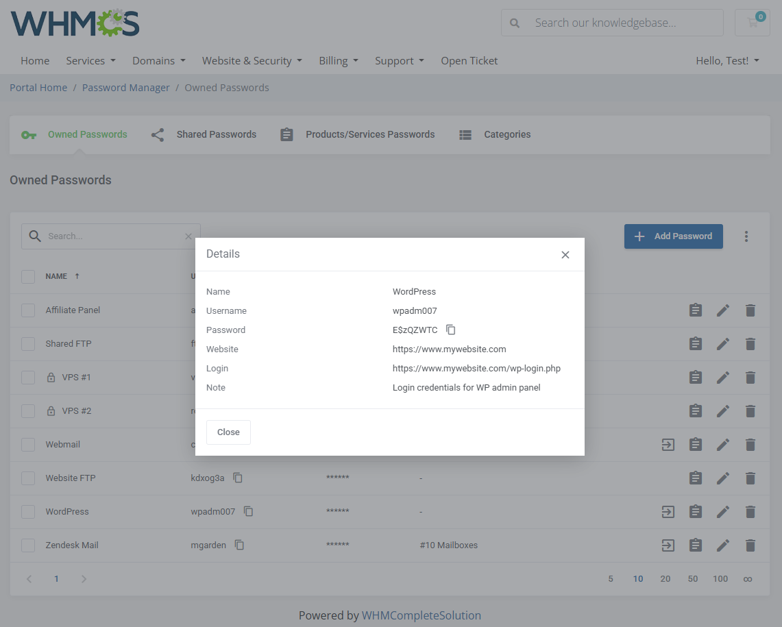 Password Manager For WHMCS: Module Screenshot 6