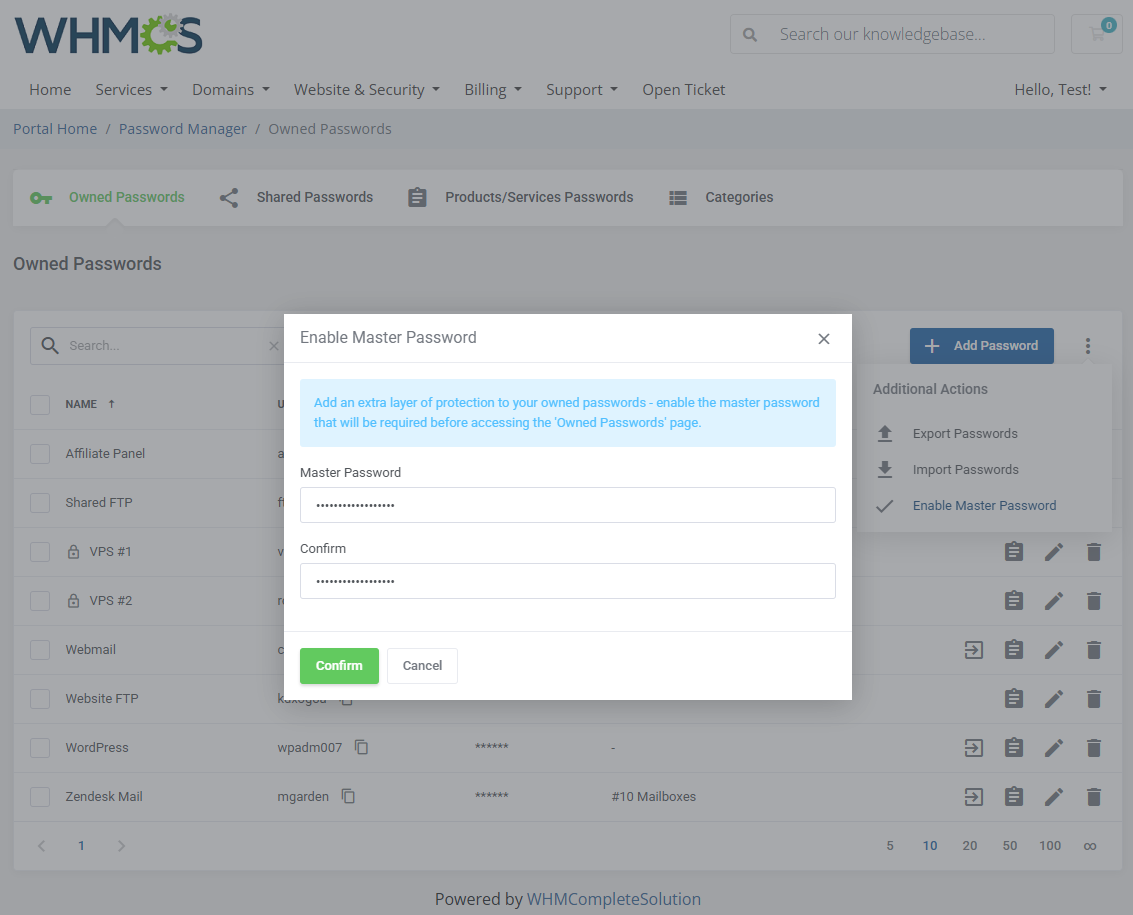 Password Manager For WHMCS: Module Screenshot 7
