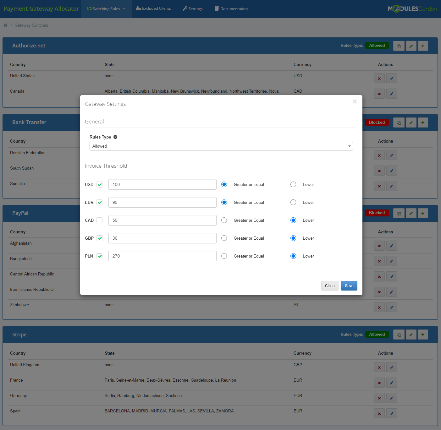 Payment Gateway Allocator For WHMCS: Module Screenshot 5