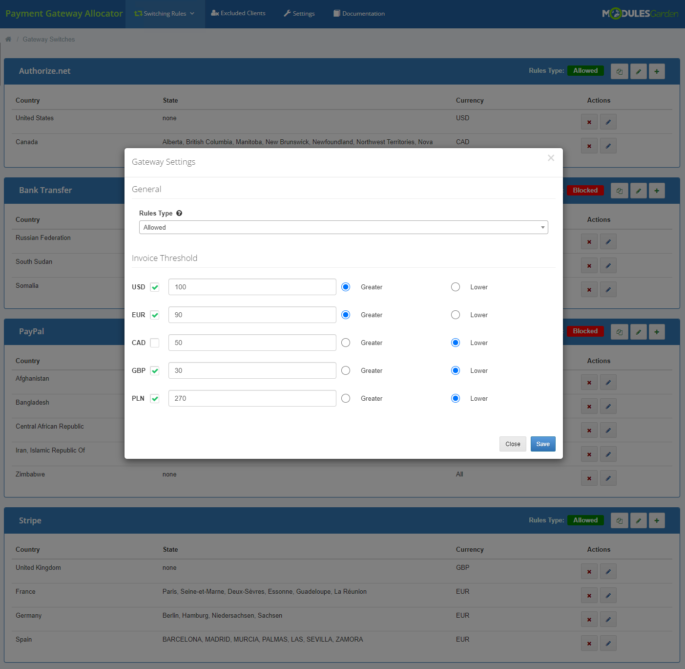 Payment Gateway Allocator For WHMCS: Module Screenshot 5