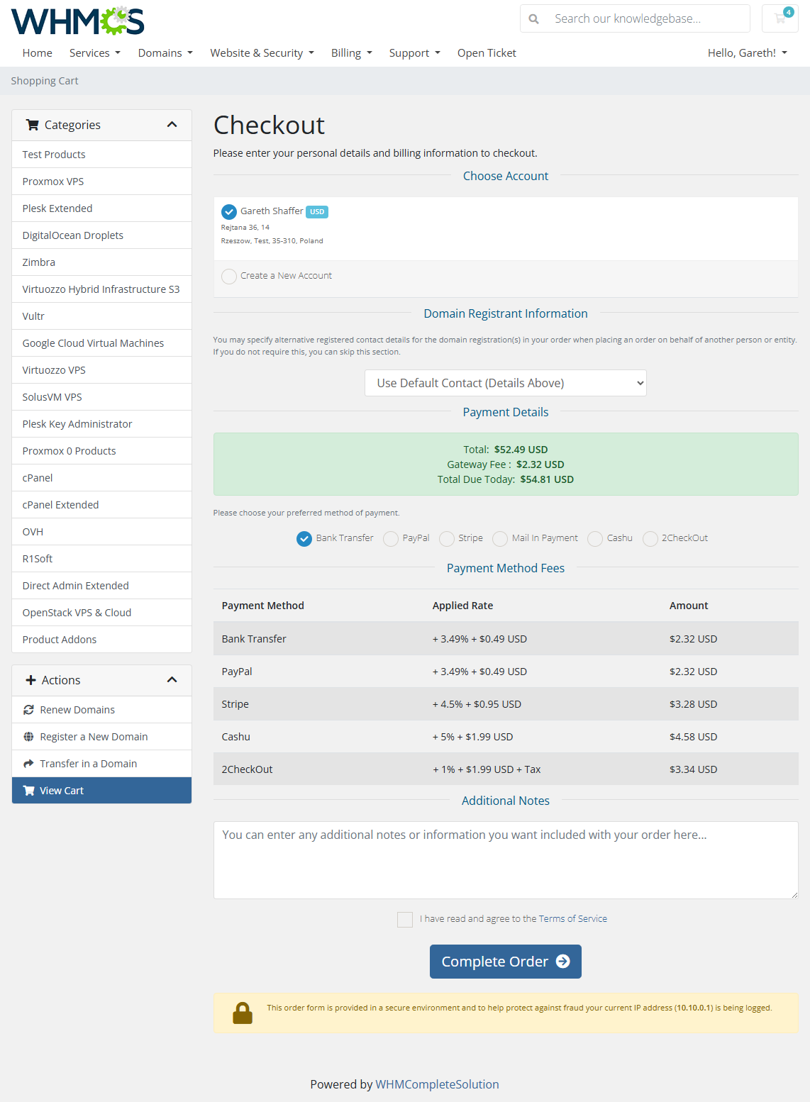 Payment Gateway Charges For WHMCS: Module Screenshot 1
