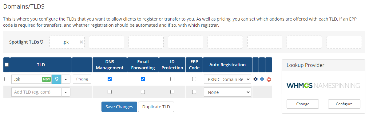 PKNIC Domain Registrar For WHMCS: Module Screenshot 3