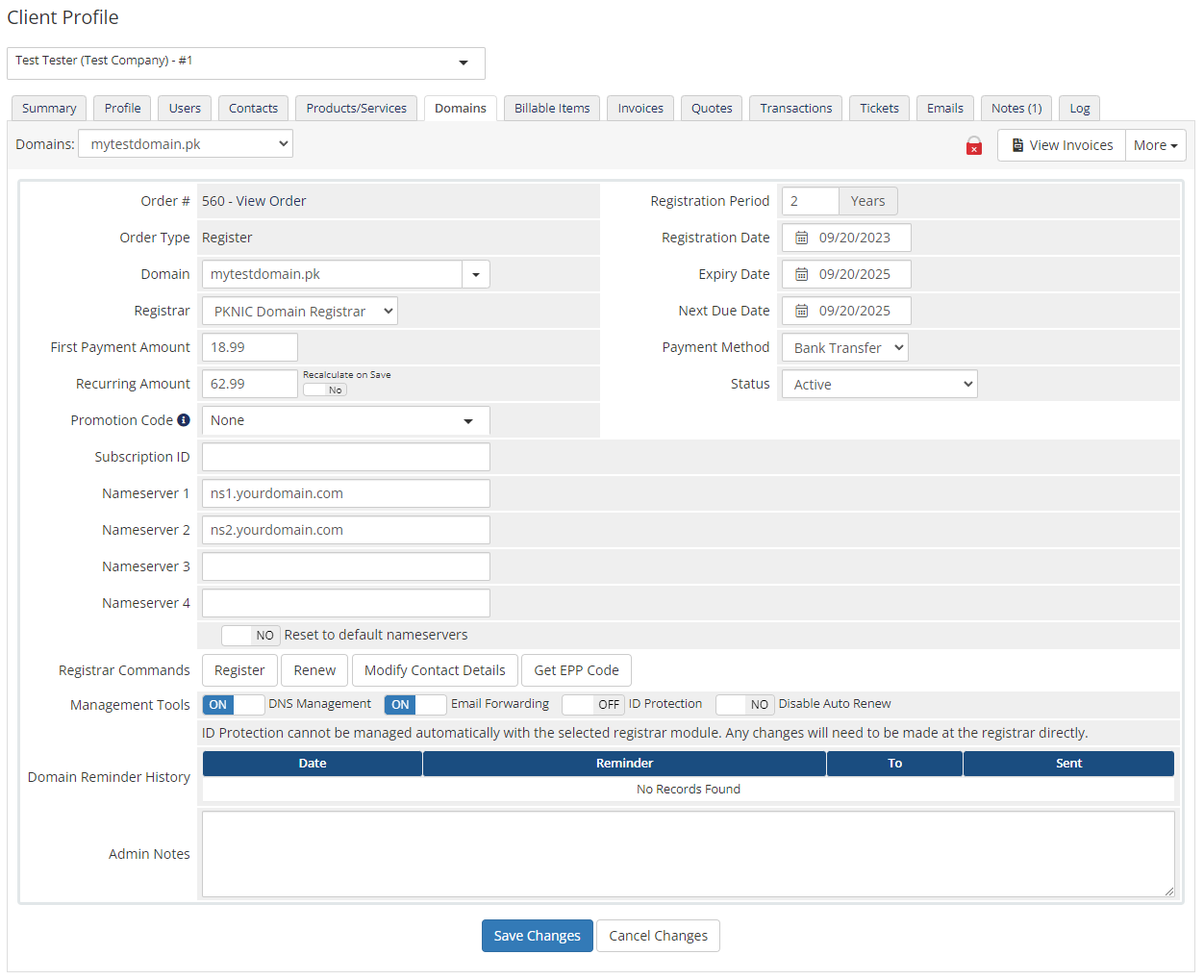 PKNIC Domain Registrar For WHMCS: Module Screenshot 4