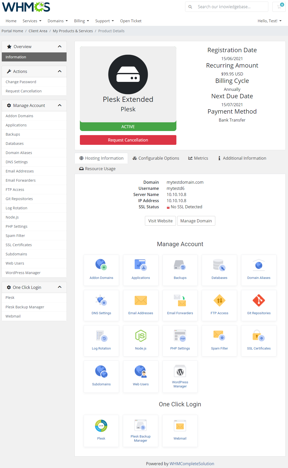 Plesk Extended For WHMCS: Module Screenshot 1