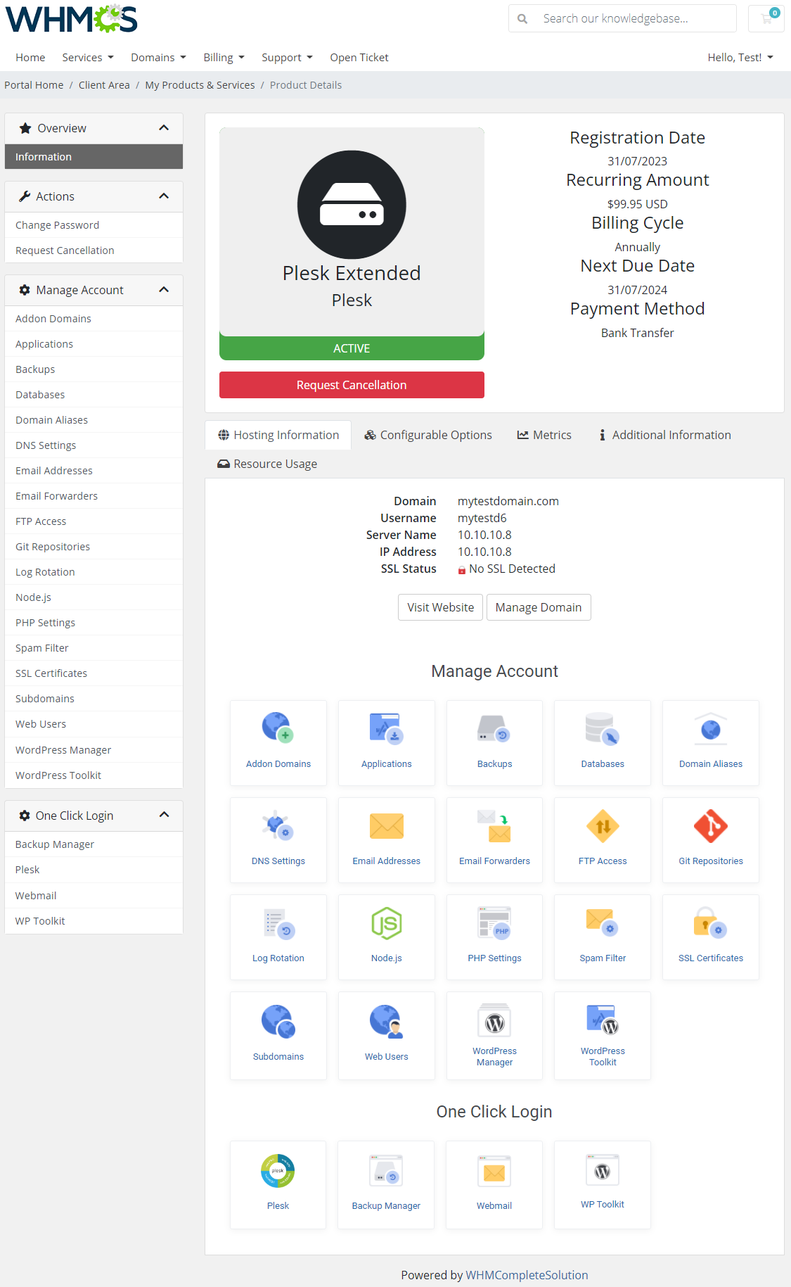 Plesk Extended For WHMCS: Module Screenshot 1