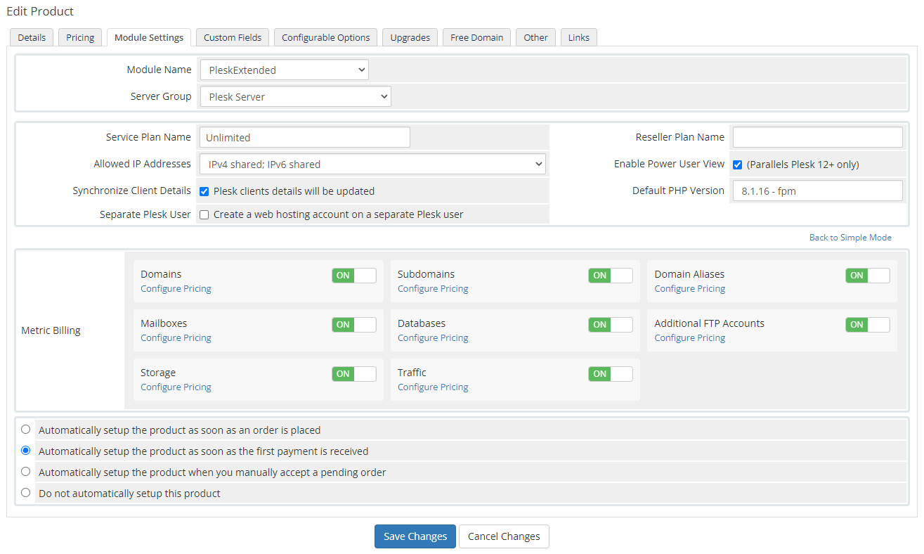 Plesk Extended For WHMCS: Module Screenshot 36