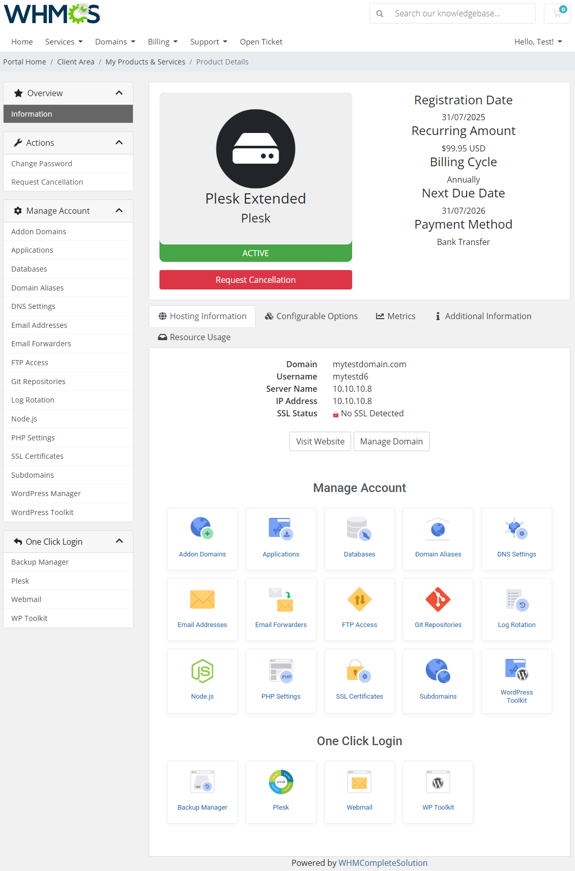 Plesk Extended For WHMCS: Module Screenshot 1