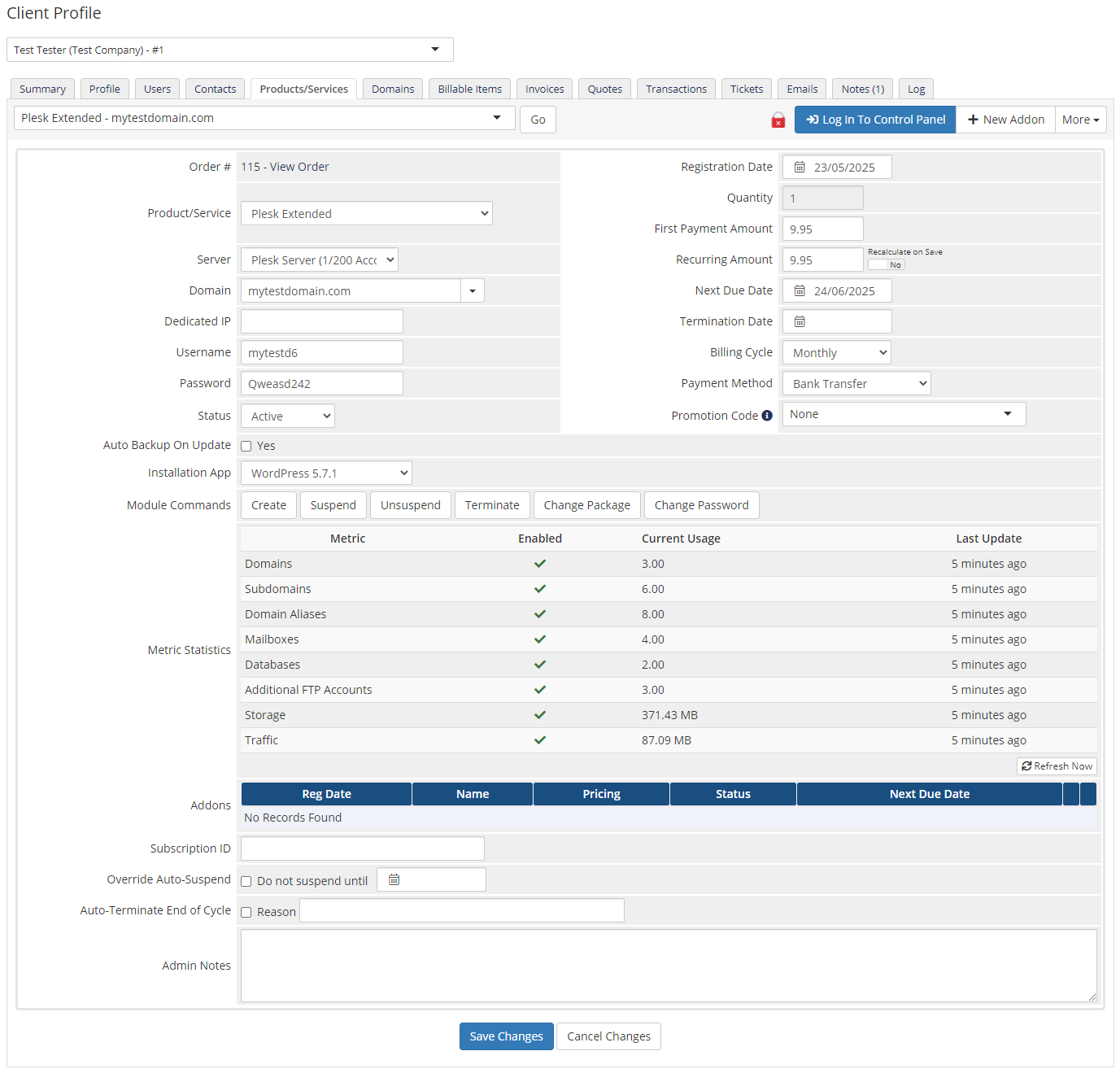 Plesk Extended For WHMCS: Module Screenshot 26