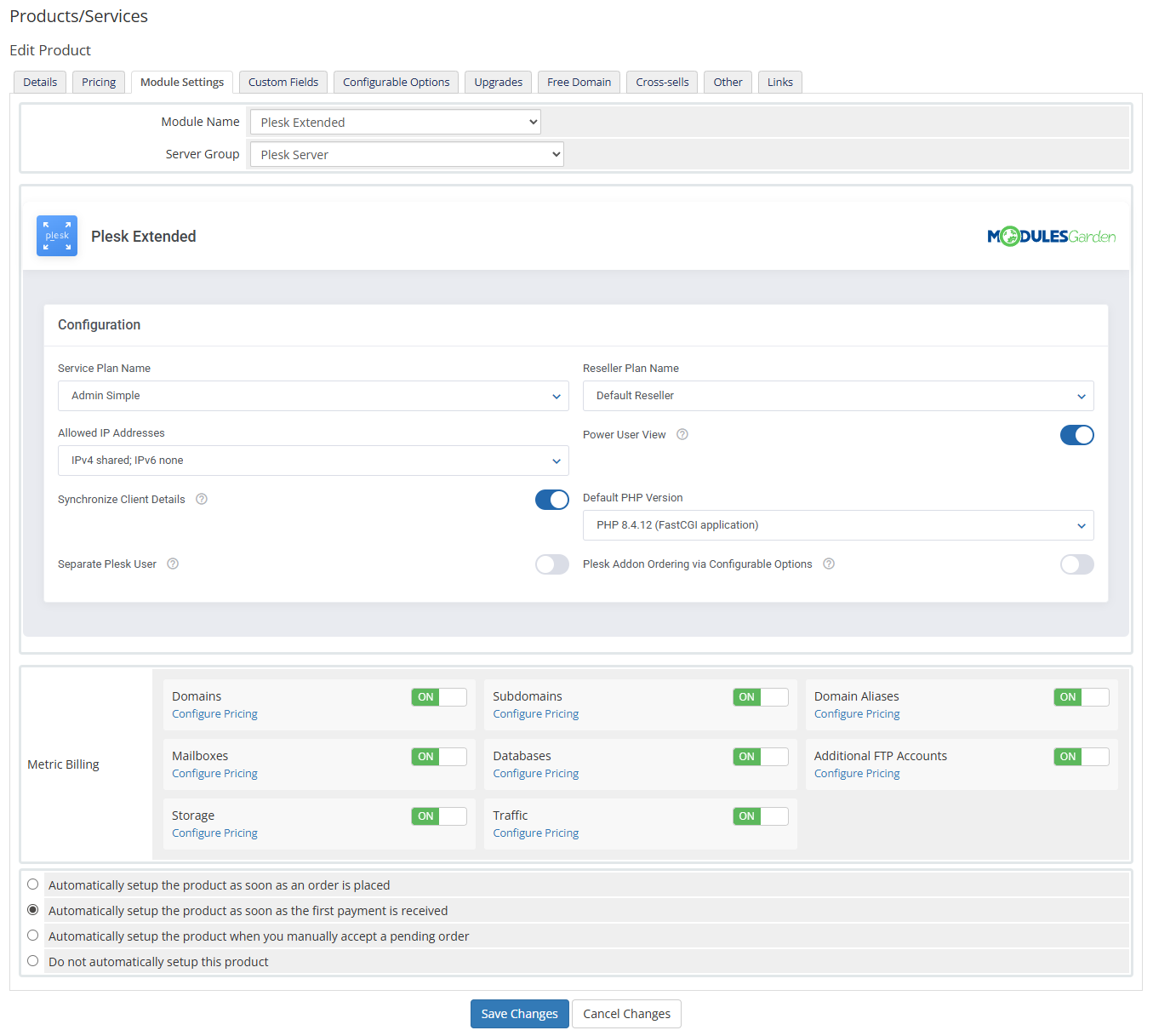 Plesk Extended For WHMCS: Module Screenshot 43