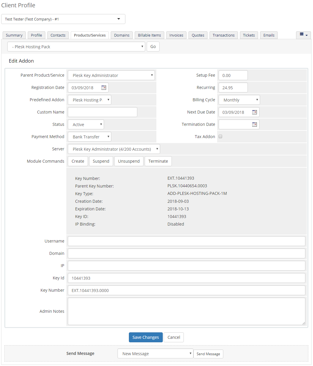 Plesk Key Administrator For WHMCS: Module Screenshot 5