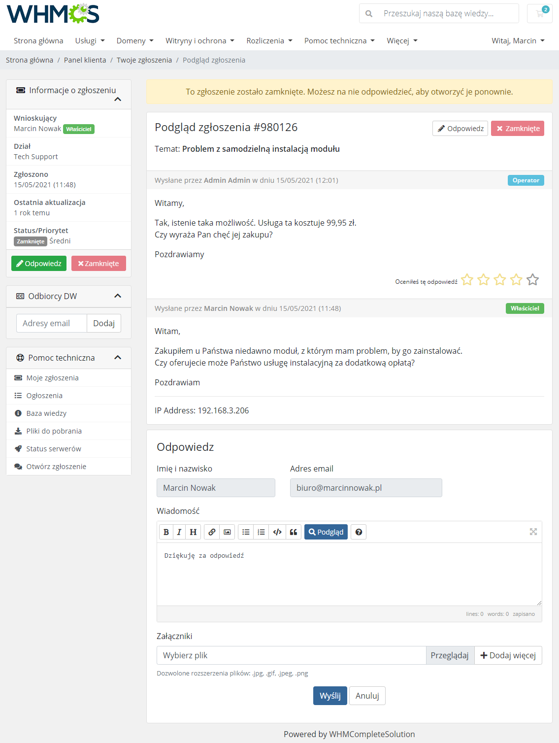 Polish Language Translation For WHMCS: Module Screenshot 13