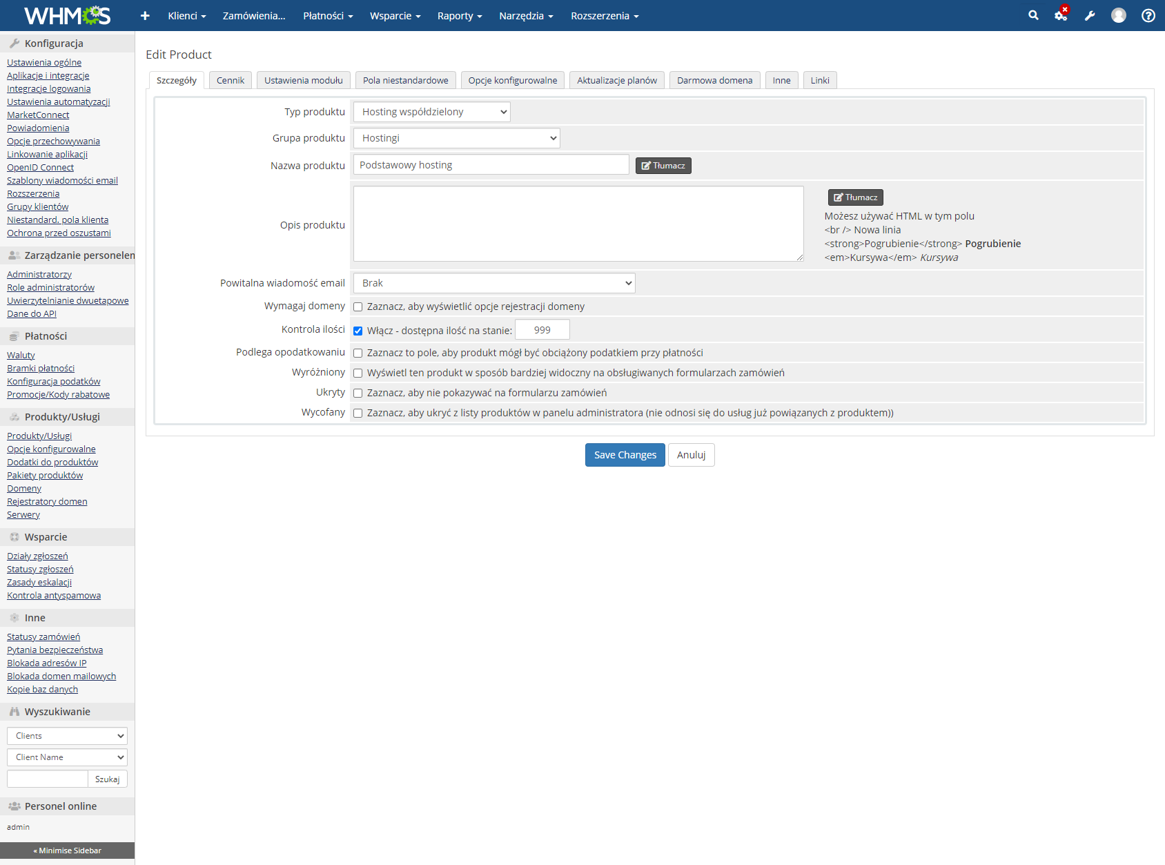 Polish Language Translation For WHMCS: Module Screenshot 35