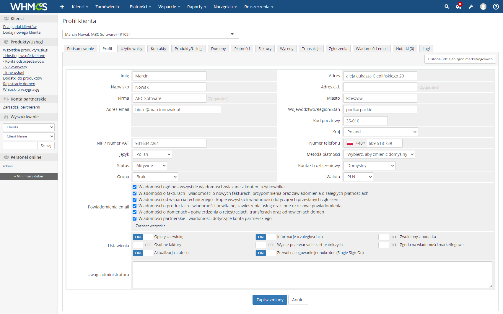 Polish Language Translation For WHMCS: Module Screenshot 21