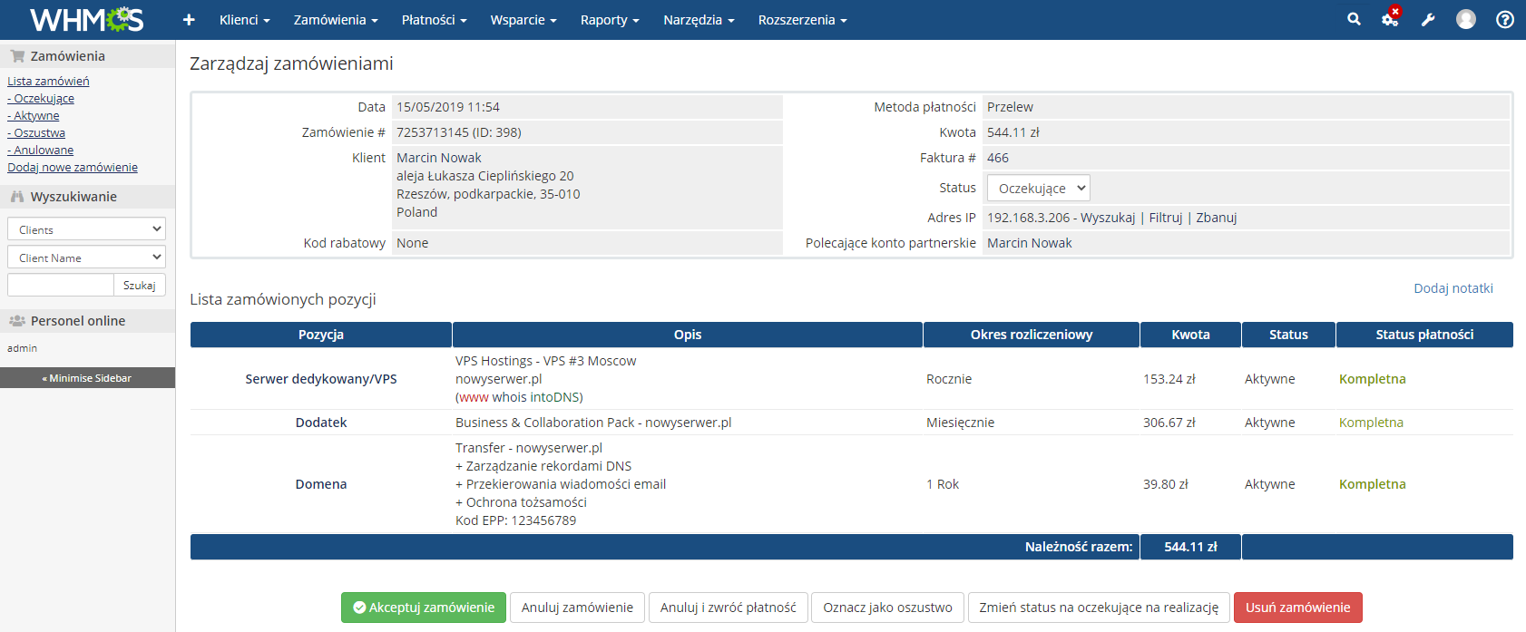 Polish Language Translation For WHMCS: Module Screenshot 23