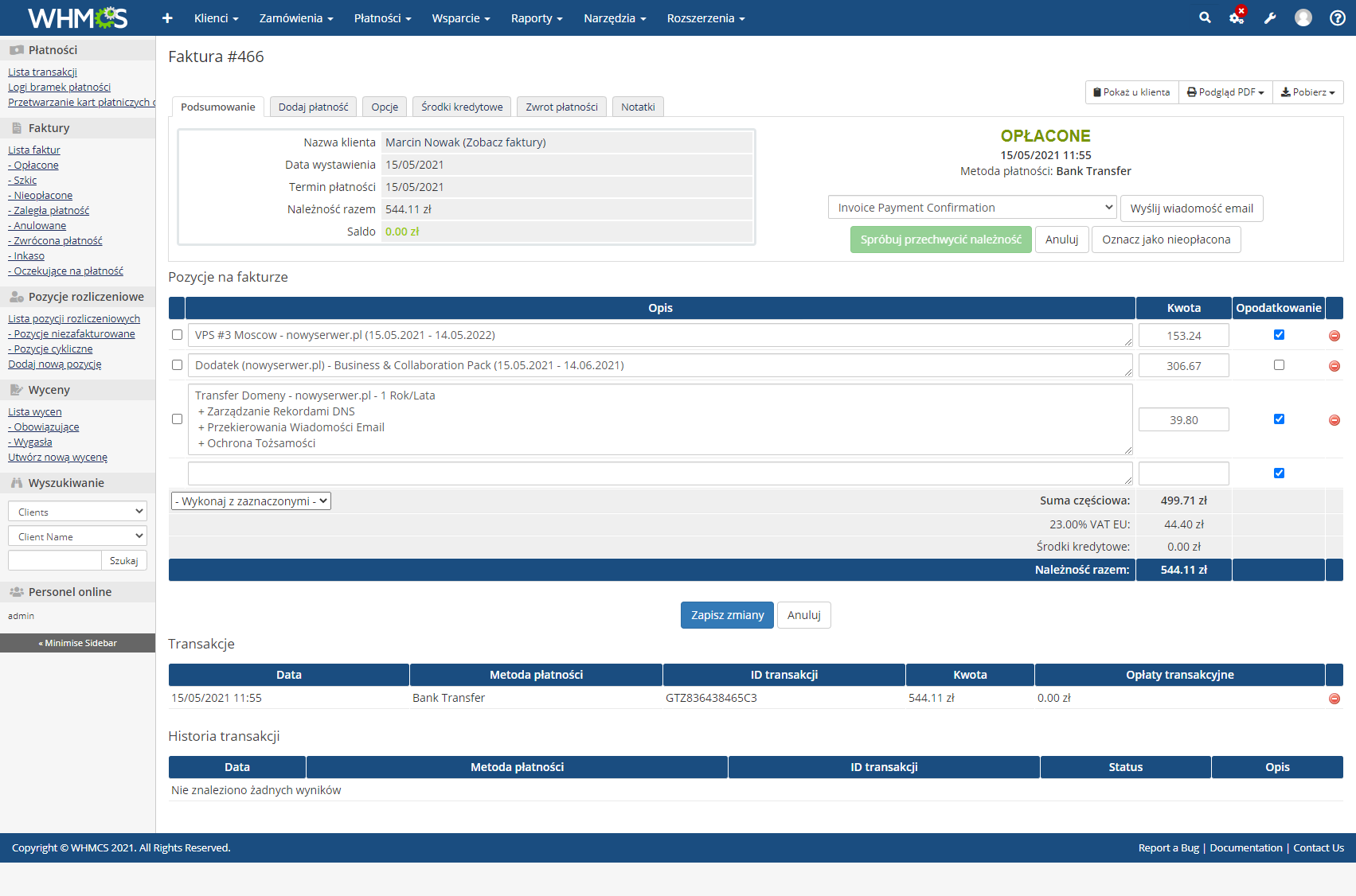 Polish Language Translation For WHMCS: Module Screenshot 24