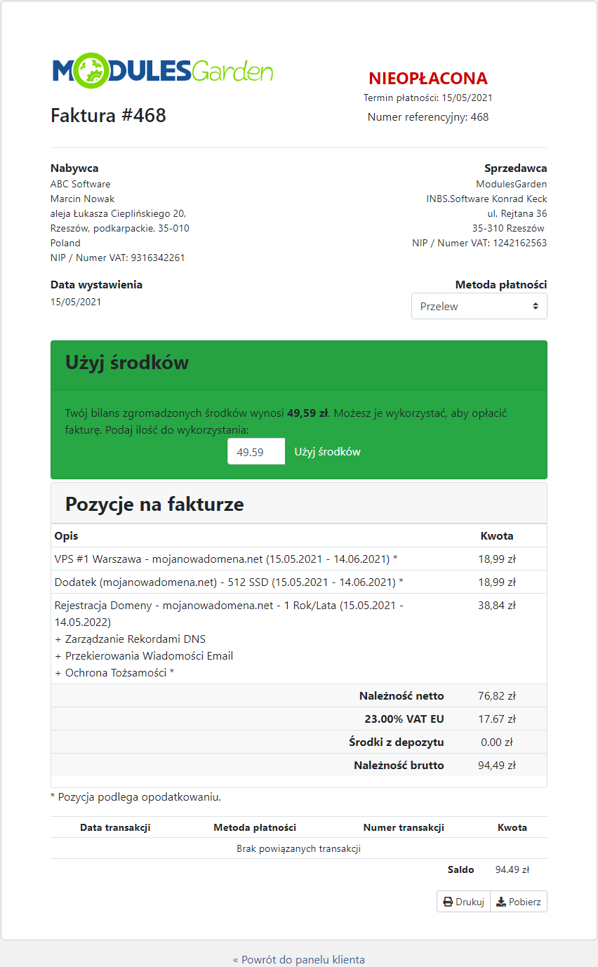Polish Language Translation For WHMCS: Module Screenshot 11