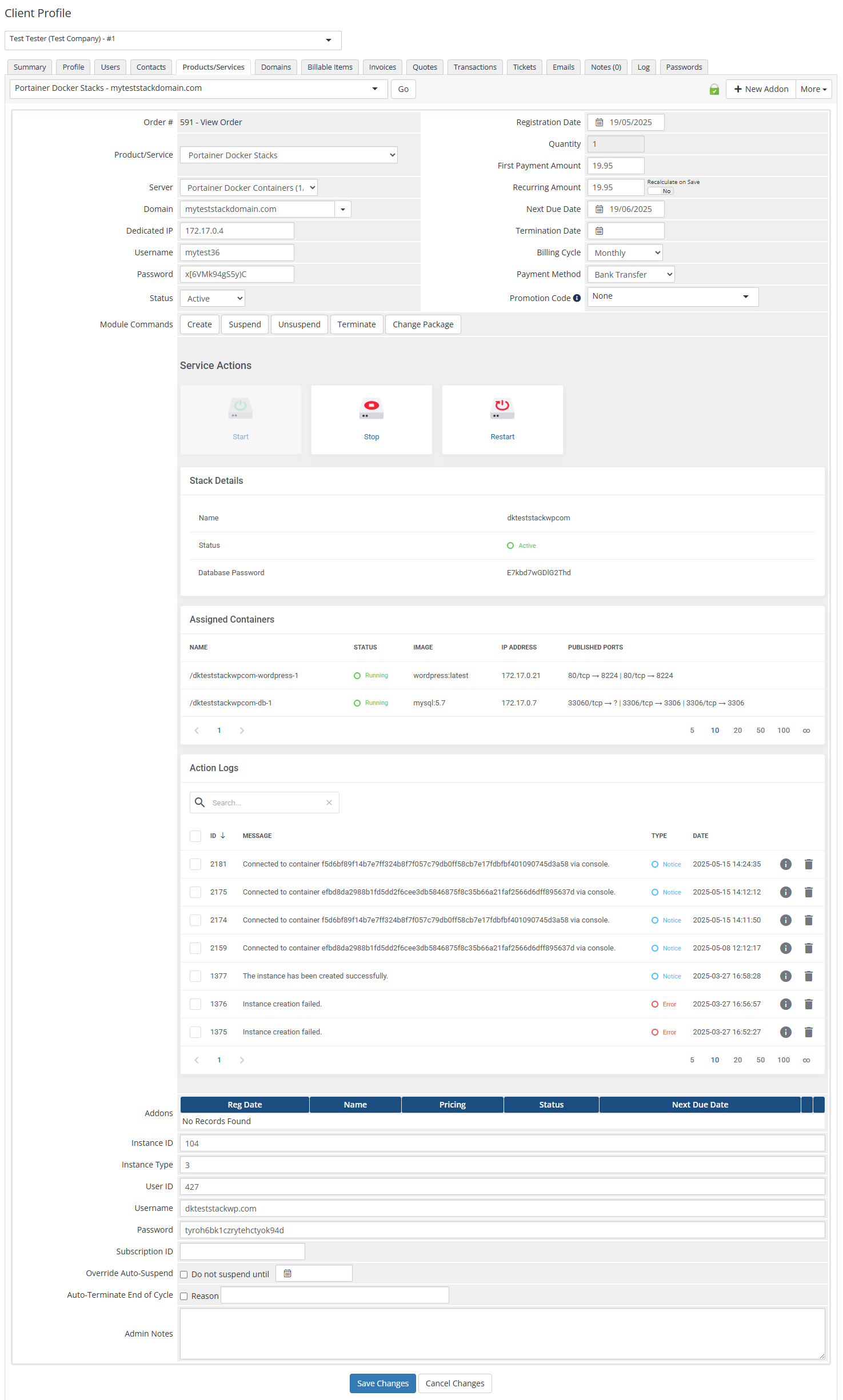 Portainer Docker Containers For WHMCS: Module Screenshot 12