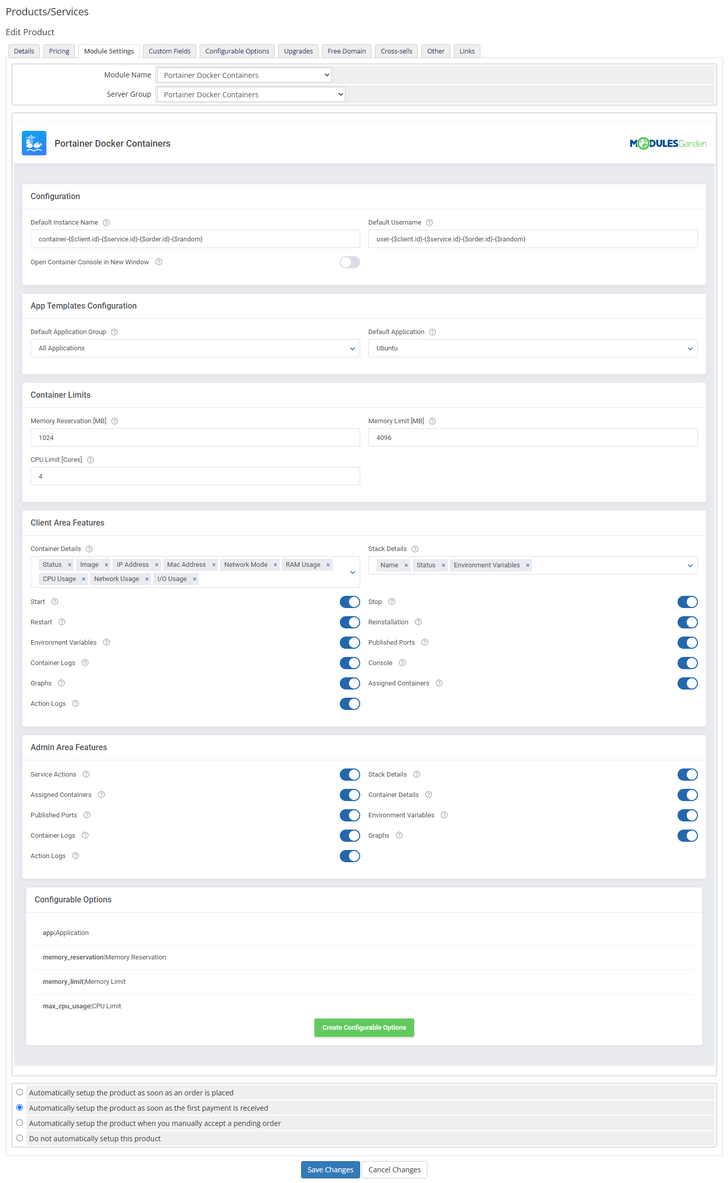 Portainer Docker Containers For WHMCS: Module Screenshot 27