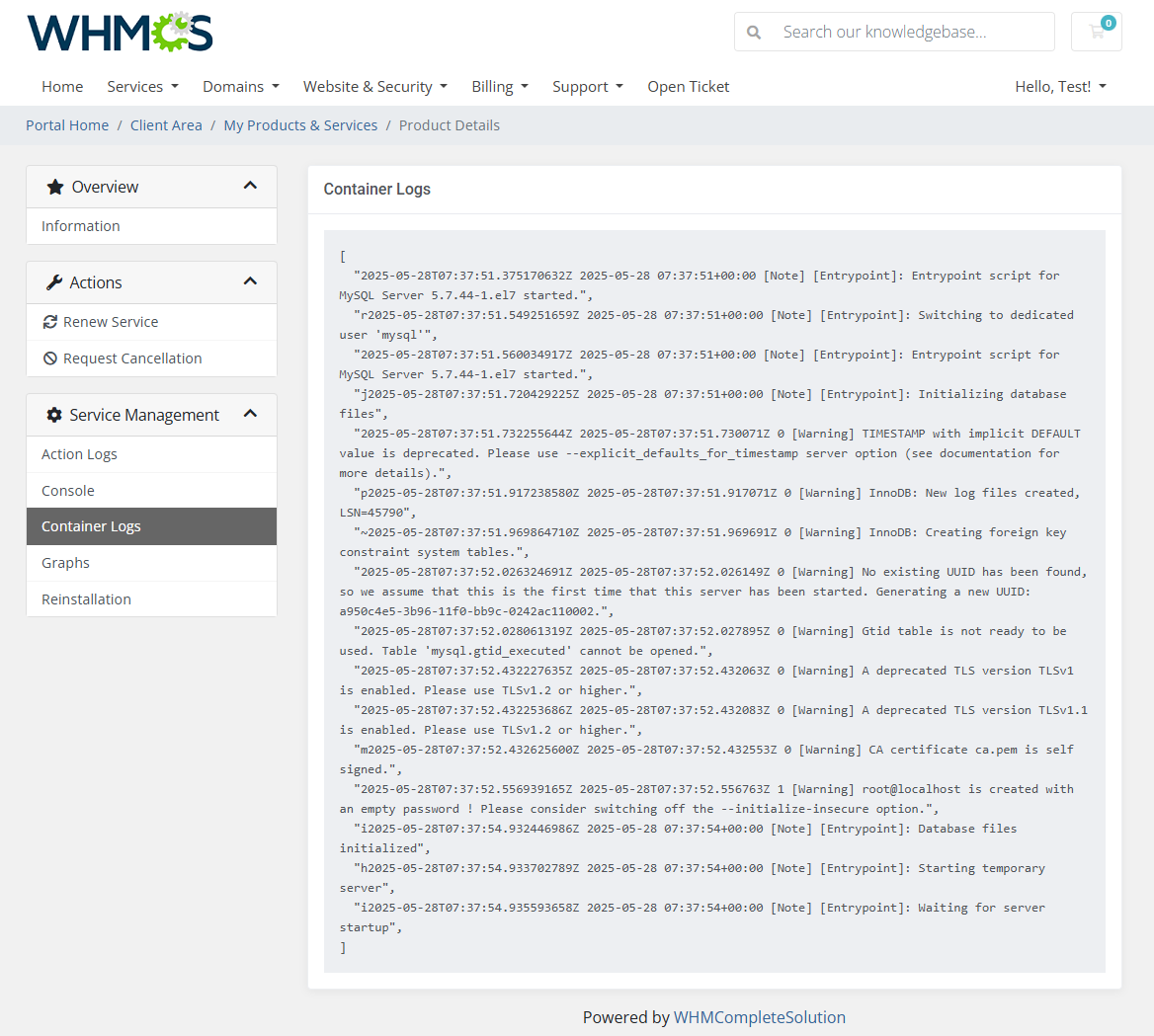 Portainer Docker Containers For WHMCS: Module Screenshot 5